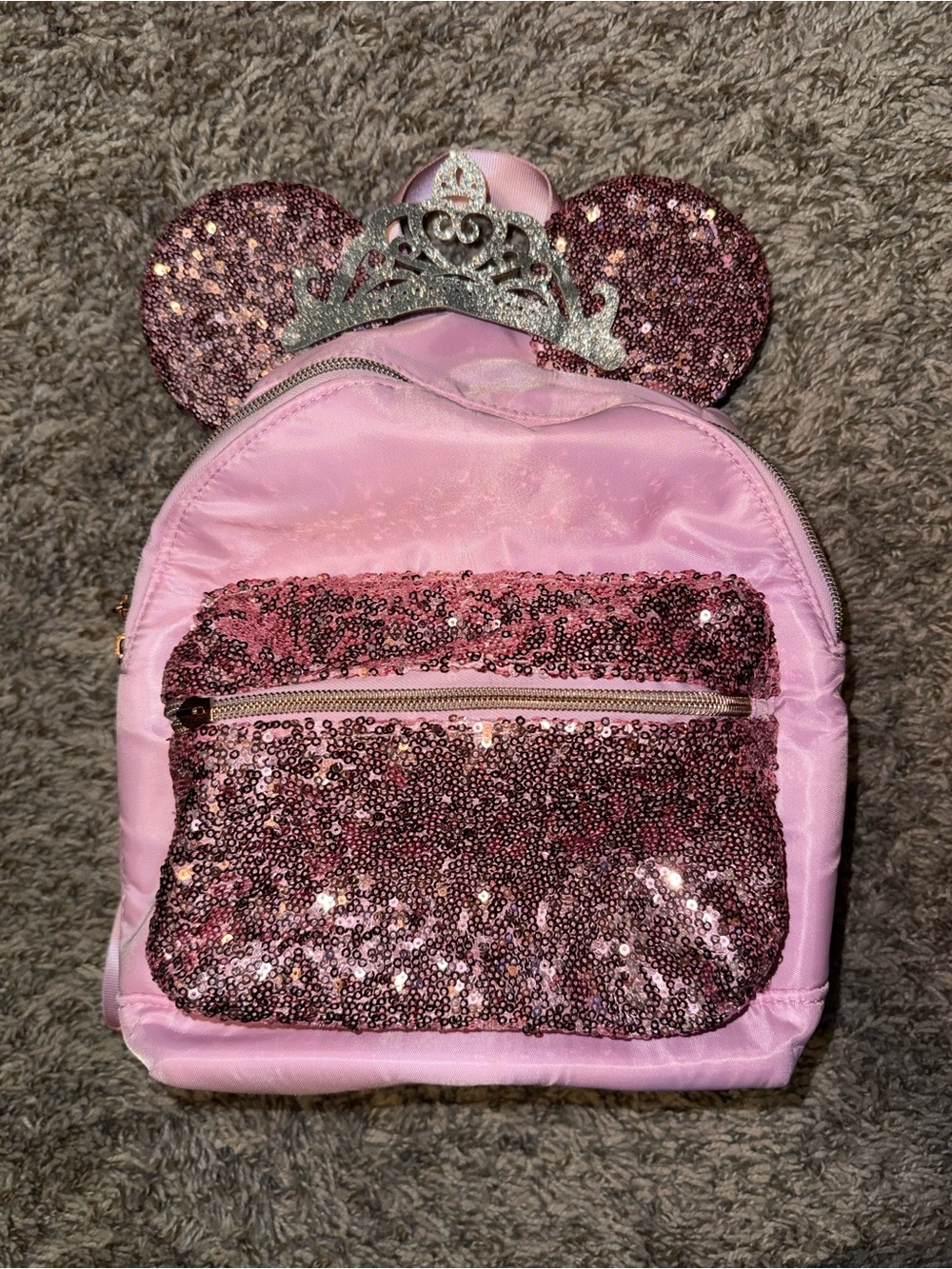 Disney Backpack- Sparkling Pink Sequin Kids Backpack with Tiara Ears